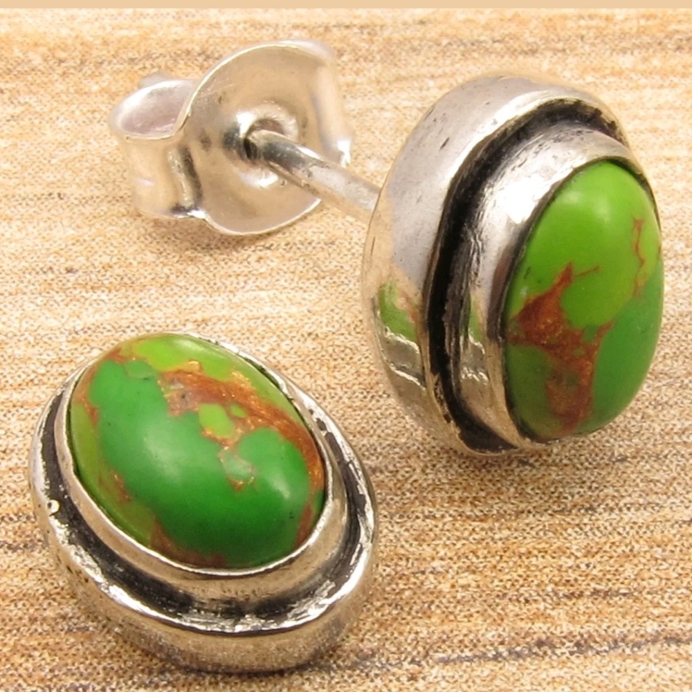Copper Turquoise Sterling Silver Stud Earrings
